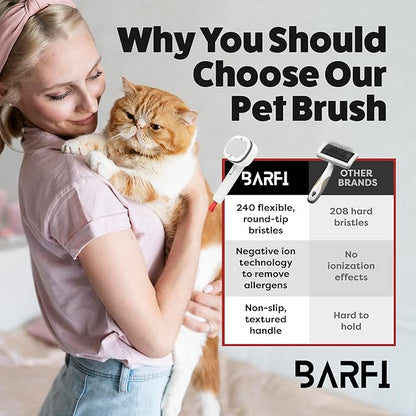 BARFI Pet Brush - Self-Cleaning Pet, Cat, Dog Shedding Brush - Multi-Functional Grooming Tool with Negative Ion Technology, Vibrating Massager, Wood's Lamp (White) - Free Pet Bowl - PAWPICO