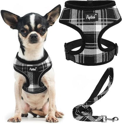 PUPTECK Soft Mesh Dog Harness and Leash Set Pet Puppy Cat Comfort Padded Vest No Pull Harnesses, Black, XS PUPTECK