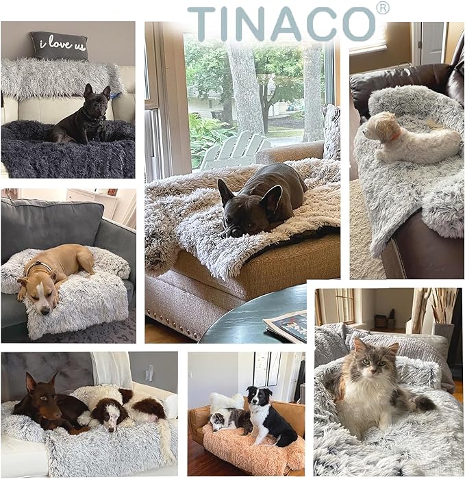 Tinaco Luxurious Calming Dogs/Cats Bed Mats, Washable Removable Couch Cover, Plush Long Fur Mat for Pets, Waterproof Lining, Perfect for Small, Medium and Large Dogs and Cats (Gradient Gray, M) - PAWPICO