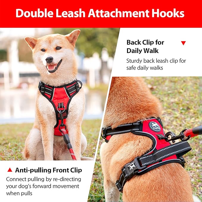 PoyPet No Pull Dog Harness, No Choke Front Clip Dog Reflective Harness, Adjustable Soft Padded Pet Vest with Easy Control Handle for Small to Large Dogs(Red,S) PoyPet