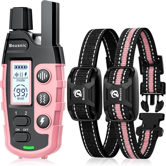 BOUSNIC Dog Shock Collar 2 Dogs (5-120Lbs) - 3300 ft Waterproof Training Collar for Dogs Large Medium Small with Rechargeable Remote, Beep (1-8) Vibration (1-16) and Humane Shock (1-99) Modes BOUSNIC