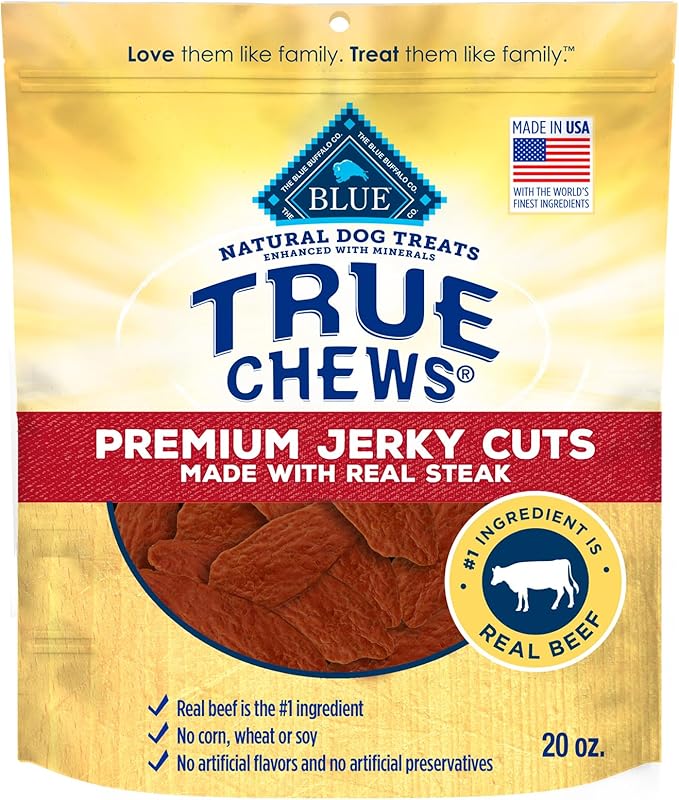 Blue Buffalo True Chews Premium Jerky Cuts Dog Treats, Made in the USA with Natural Ingredients, Beef, 20-oz Bag - PAWPICO