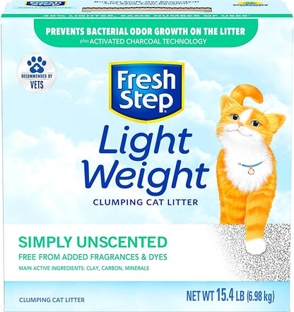 Fresh Step Simply Unscented Light Weight Clumping Litter, Fresh Step Unscented Cat Litter With Activated Charcoal Technology, 15.4 lb. Box - PAWPICO