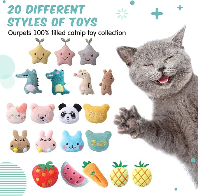 20 Pieces Catnip Toys for Indoor Cat Plush Cat Chew Toys Lovely Kitten Catnip Toys Cat Toys Kitten Entertaining Interactive Cat Toys for Cat Kitten (Lovely) - PAWPICO