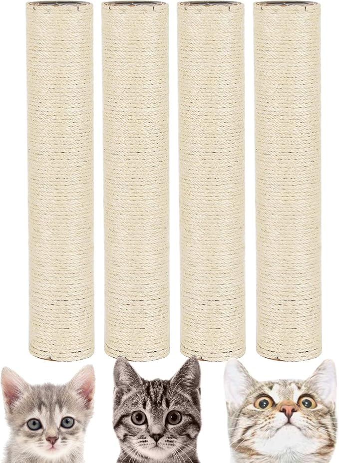 BNOSDM 4 Pcs M8 15”x2.75” Cat Tree Scratching Post Replacement Parts for Indoor Cats Tower Rope Scratch Poles Refill Sisal Pole Part for Refurbishment Hemp Kitty Furniture Accessories Spare - PAWPICO