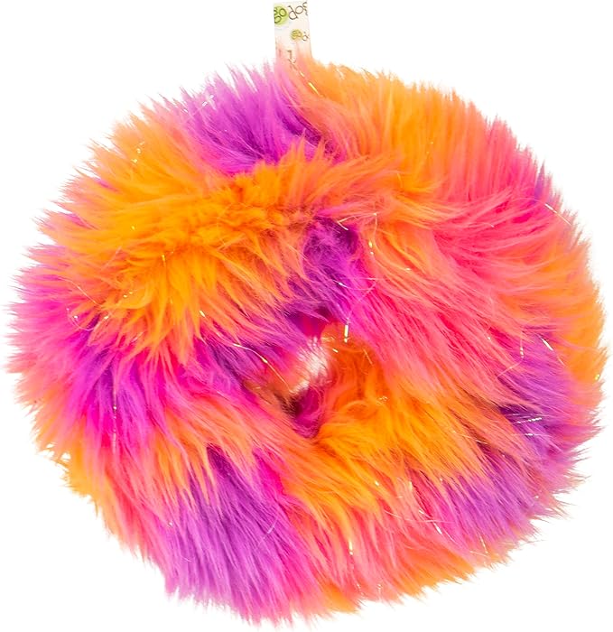 goDog Furballz Ring Squeaky Plush Dog Toy, Chew Guard Technology - Warm Rainbow, Large - PAWPICO