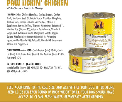 Weruva Classic Dog Food, Paw Lickin’ Chicken with Chicken Breast in Gravy, 5.5oz Can (Pack of 24) - PAWPICO