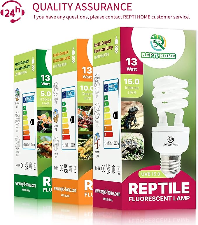 UVB Reptile Light 15.0, 13W Intense UVA UVB Bulb for Reptiles, Terrarium Compact Fluorescent Lamp, Reptile UVB Light Bulb for Desert Reptiles & Amphibians REPTIHOME