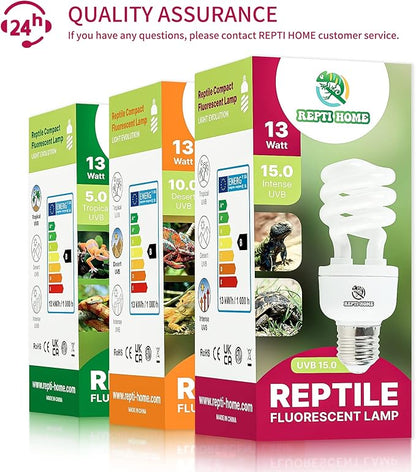 UVB Reptile Light 15.0, 13W Intense UVA UVB Bulb for Reptiles, Terrarium Compact Fluorescent Lamp, Reptile UVB Light Bulb for Desert Reptiles & Amphibians REPTIHOME