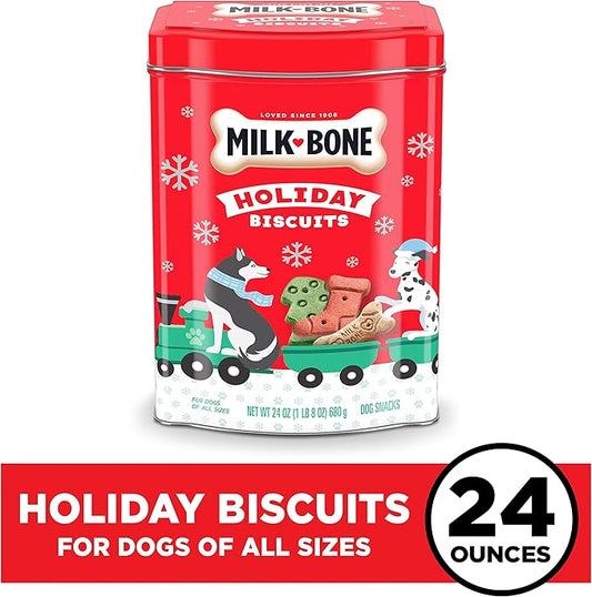 Milk-Bone Limited Edition Holiday Dog Treats, Small Biscuits, 24 Ounce Reusable Tin (Pack of 2) - PAWPICO