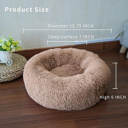 Tiny Dog Bed Fluffy Puppy Bed Washable Donut Anti Slip 15 Inches - PAWPICO
