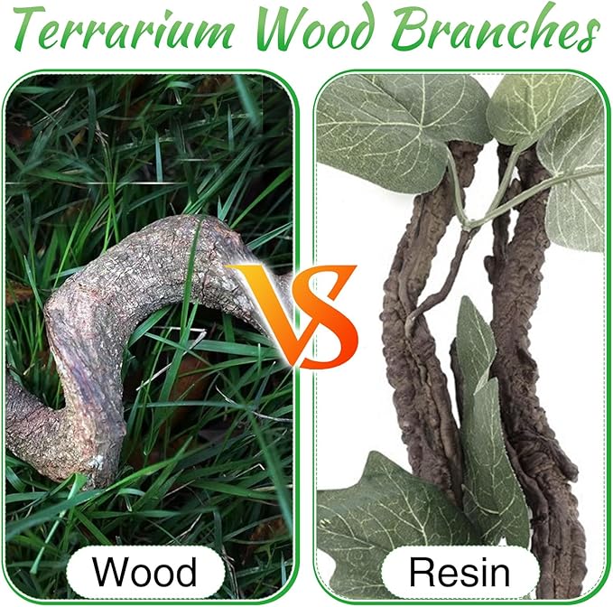 Reptile Climbing Branch Decor Wood Snake Terrarium Branches Lizard Habitat Decorations Wooden Tree Trunk Ornament for Bearded Dragon Geckos Chameleon Frog Pack of 4 (14-16 inch) Apatal