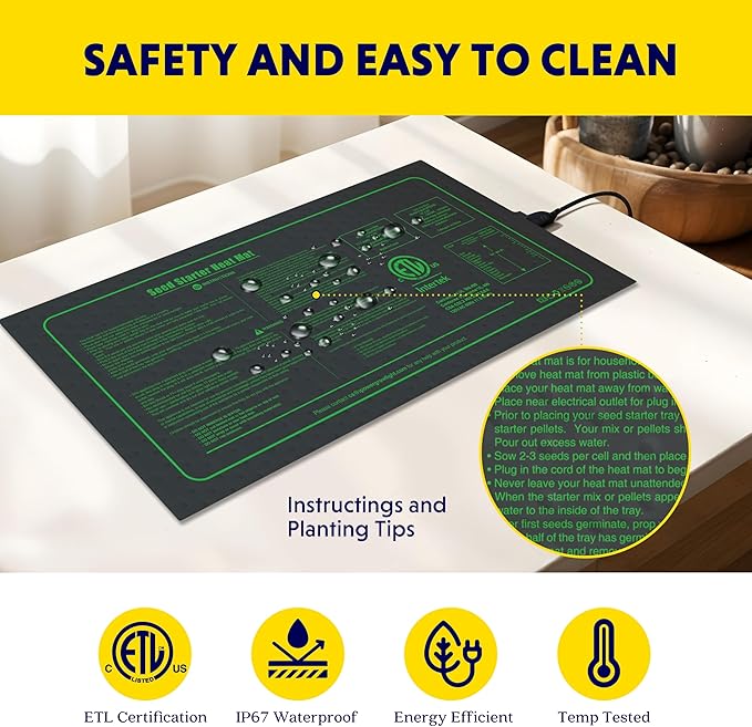 iPower Waterproof Seedling Heat Mat 10" x 20", ETL Certified Durable Germination Heating Pad, for Seed Starting Propagation iPower