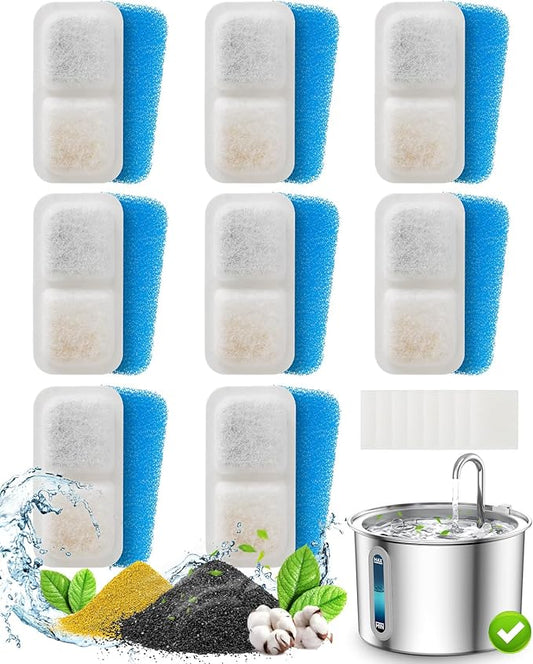 oneisall Cat Water Fountain Filters Replacement, 8 Pack Cat Fountain Filters for 67oz/2L Stainless Steel Cat Fountain Filters, Filters for Cat Water Fountain Easy to Install and Clean - PAWPICO