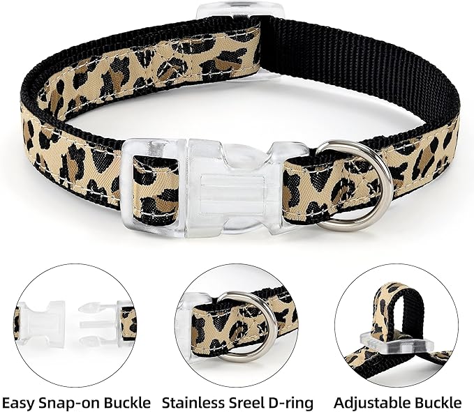 Mile High Life Leopard Dog Harness Collar Leash Set | Adjustable No Pull Dog Halter Harness for Small Breed Dogs | Easy Control for Training Walking | Black, X-Small - PAWPICO