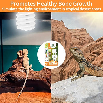 UVB Reptile Light 10.0, 13W Desert UVA UVB Bulb for Reptiles, Compact Desert Terrarium Lamp, Reptile UVB Light Bulb for Bearded Dragon, Lizard, Tortoise, Snake, Gecko REPTIHOME