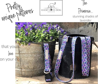 Lucky Love Dog, Comfortable, Soft, Cute Female Dog Collar for Small Dogs, Black & Purple Floral Print, Adjustable Nylon Collar, Primrose, Small LuckyLoveDog