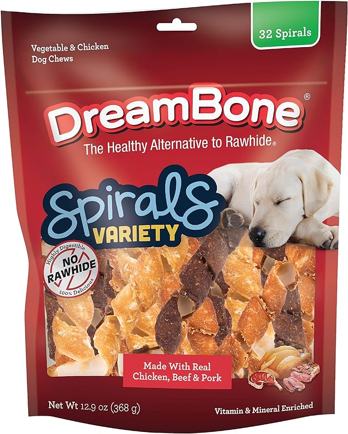 DreamBone Spirals Variety Pack, Treat Your Dog to a Chew Made with Real Meat and Vegetables - PAWPICO