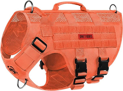 OneTigris No Pull Tactical Dog Harness for Large Dog, Mesh Design Breathable Service Dog Vest with Handle, Military Dog Vest Harness with Molle Panels for Walking Hiking Training (Orange, Large) OneTigris