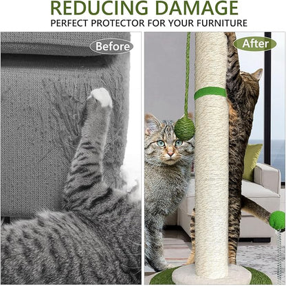 Cat Scratching Post 38" Tall Scratching Post for Indoor Cats Cat Scratcher Cat Tree Wrapped Sisal Rope Large Cat Scratching Post Cute Cat Scratching with Interactive Dangling Balls and Spring Ball - PAWPICO