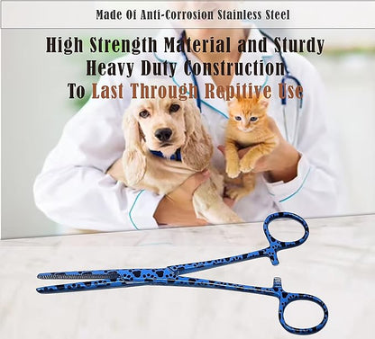 Dog Pet Ear/Nose Hair Puller Grooming Hemostat Locking Forceps Pliers, 5.5" (14cm), Straight (Blue Paws) A2Z+SCILAB