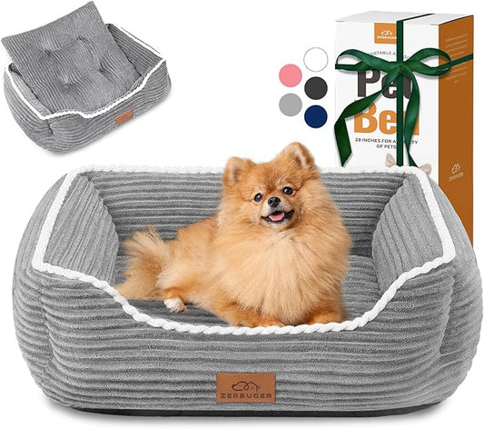 Rectangle Cat Dog Bed for Large Medium Small Pets Indoor Outdoor Machine Washable Sleeping Sofa Non-Slip Bottom Soft Puppy Bed Durable Orthopedic Calming Pet Cuddler (Medium, Grey) - PAWPICO
