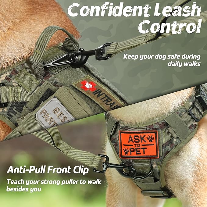 rabbitgoo Tactical Dog Harness for Small, Heavy Duty Pet Harness with Handle, No-Pull Service Vest Small Breed, Adjustable Military Dog Vest for Training Hunting Walking, Green Camo, S rabbitgoo