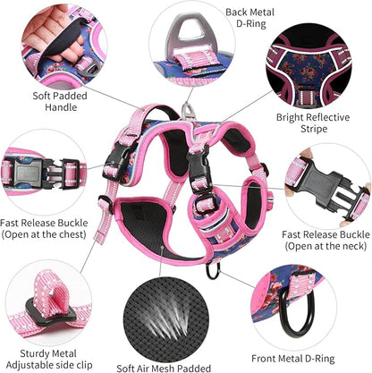 Timos No Pull Dog Harness,NO Need Go Over Dogs Head 3 Snap Buckles Reflective Oxford No Choke Harness with Front&Back 2 Metal Leash Clips Soft Padded for Small Medium Large Dogs,X-Large (Pack of 1) Timos