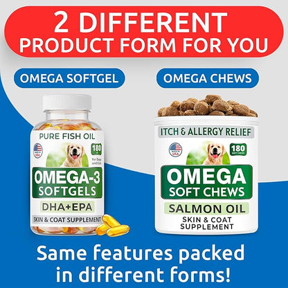 BARK&SPARK Omega 3 for Dogs - 180 Fish Oil Softgels for Dog Shedding, Skin Allergy, Itch Relief, Hot Spots Treatment - Joint Health - Skin and Coat Supplement - EPA & DHA Fatty Acids - Salmon Oil BARKSPARK