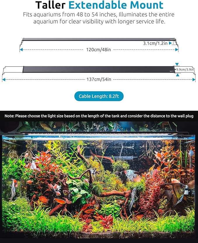 Plant Growth Aquarium Light, 24/7 Custom Timer, Power-Off Memory, 48-54in Full Spectrum Aquarium Plant Lights, 7-Row LED 8 Colors, 20 Adjustable Brightness, Day & Night Cycle for Freshwater SEAOURA