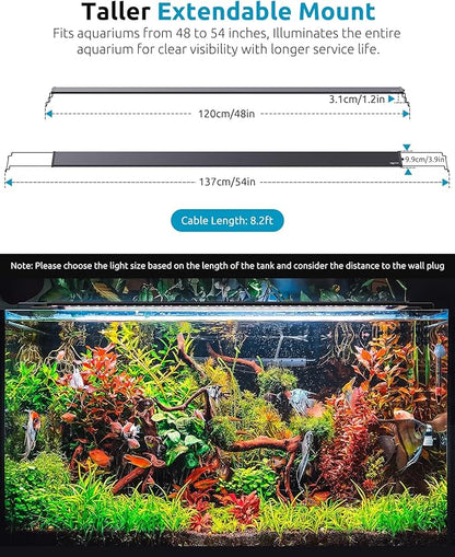 Plant Growth Aquarium Light, 24/7 Custom Timer, Power-Off Memory, 48-54in Full Spectrum Aquarium Plant Lights, 7-Row LED 8 Colors, 20 Adjustable Brightness, Day & Night Cycle for Freshwater SEAOURA