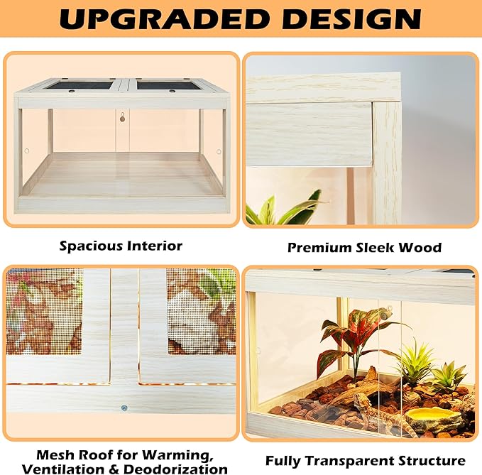 28 Gallon Terrarium, Reptile Habitat, Durable Quality, Suitable for All Types of Reptile, Hamsters, Snakes, Oak Color PROLEE