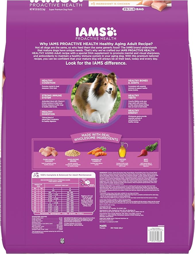 IAMS Proactive Health Senior Dog Food Healthy Aging Dry Dog Food with Real Chicken, 29.1 lb. Bag - PAWPICO