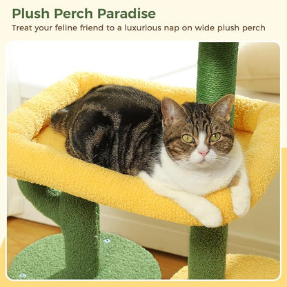 Made4Pets Cat Tree, 36.5 Inches Cat Tower for Indoor Cats, Multi-Level Cactus Cat Tree with Scratching Posts, Private Cat Condo, Plush Perch for Small Cat Kittens - PAWPICO