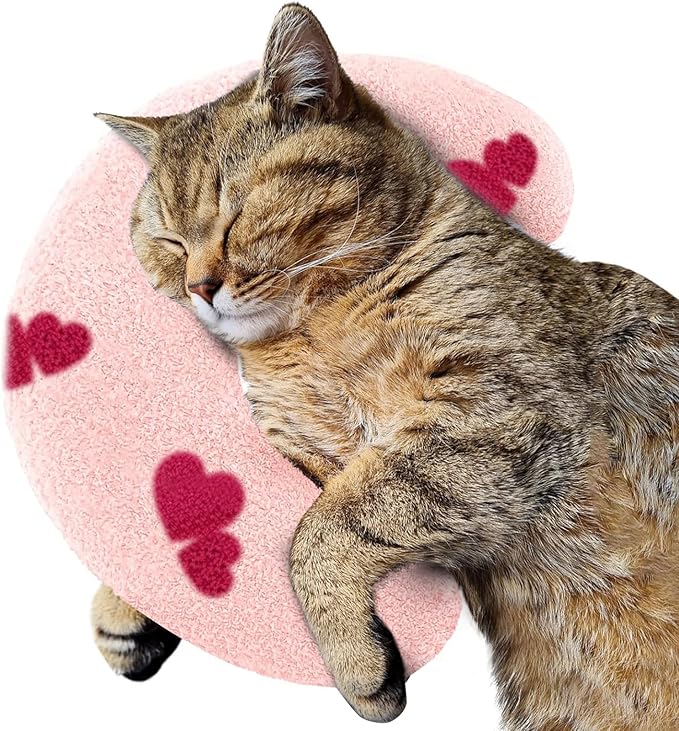 ucho Pillow for Cats, Ultra Soft Fluffy Pet Calming Toy Half Donut Cuddler, U-Shaped Pillow for Pet Cervical Protection Sleeping Improve (Pink Heart) ucho