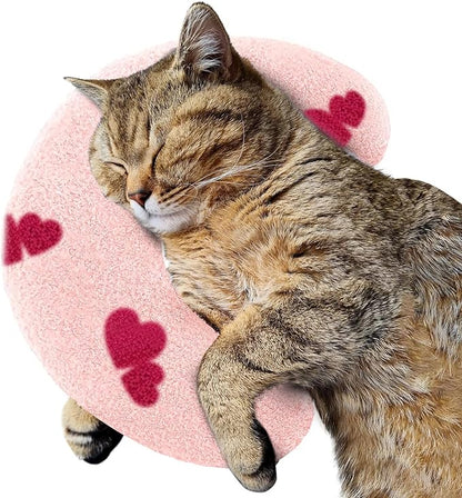 ucho Pillow for Cats, Ultra Soft Fluffy Pet Calming Toy Half Donut Cuddler, U-Shaped Pillow for Pet Cervical Protection Sleeping Improve (Pink Heart) ucho