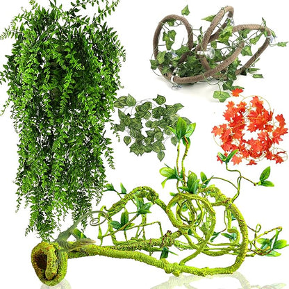 Grddaef Reptile Vines Plants for Terrarium, Flexible Vines Jungle Climbing Branch with Leaves Tank Decor for Snakes Bearded Dragons Geckos Hermit Crabs Lizards Chameleons Grddaef