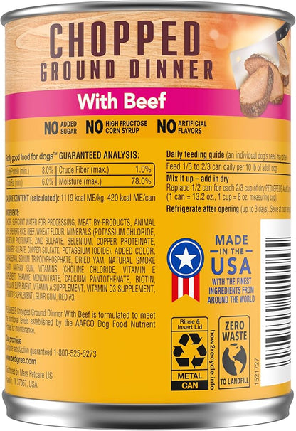 PEDIGREE CHOPPED GROUND DINNER Adult Canned Soft Wet Dog Food with Beef, 13.2 oz. Cans (Pack of 12) - PAWPICO