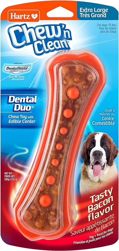 Chew 'n Clean Dental Duo Bacon Flavored Dental Dog Treat & Chew, Color Varies, Extra Large - PAWPICO