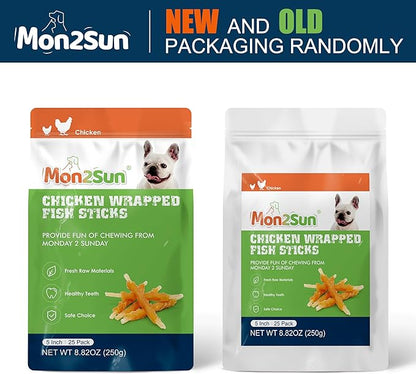 MON2SUN Rawhide Free Dog Treats Chicken Wrapped Cod Sticks for Small Dogs Healthy Training Treats Soft Dog Snacks (8.82 Ounce -Pack of 1) - PAWPICO
