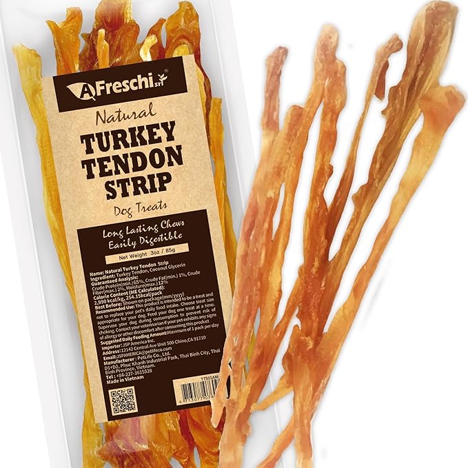 Afreschi Turkey Tendon for Dogs, Dog Treats for Signature Series, All Natural Human Grade Puppy Chew, Turkey Sourced from USA, Hypoallergenic, Rawhide Alternative, 1 Unit/Pack Strip - PAWPICO