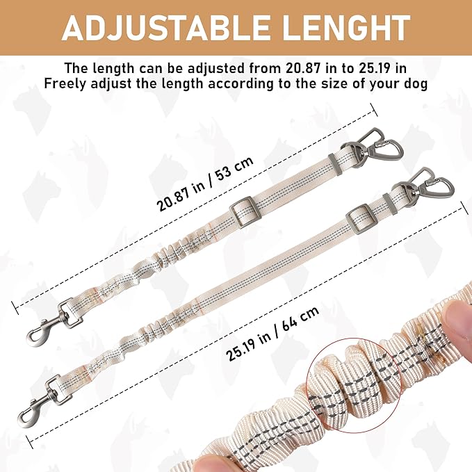 GAMUDA Dog Harness, Collar and Seat Belt Set, Vehicle Safety Harness, Retractable Adjustable Pet Seatbelts with Travel Strap and Carabiner for Most Cars (Beige, M) GAMUDACollarsCollection
