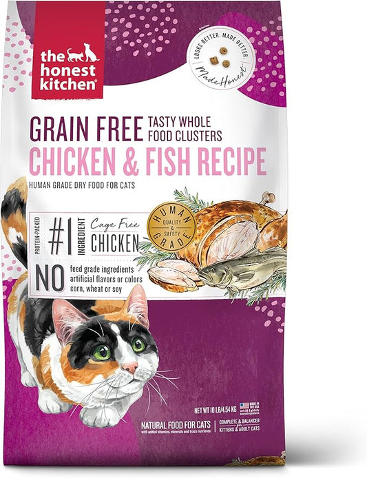 The Honest Kitchen Whole Food Clusters Grain Free Chicken & Fish Dry Cat Food, 10 lb Bag - PAWPICO
