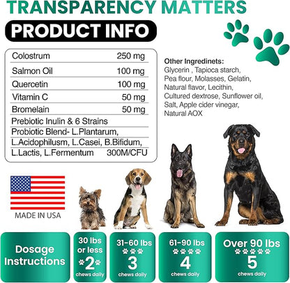 Dog Allergy Relief Chews - Dog Itch Relief - Probiotics, Omega 3 Fish Oil + Colostrum - Itchy Skin Relief - Seasonal Allergies - Anti Itch Support & Hot Spots - Immune Health Supplement - Made in USA GratefulPawz
