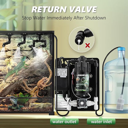 LANUEVA Reptile Humidifier, Quieter Mister Fogger for Terrarium with 4 Single Misting Nozzle + 2 Double Misting Nozzle, Reptile Mister Spray System for Reptile, Chameleon, Lizard, Snake, Frog LANUEVA