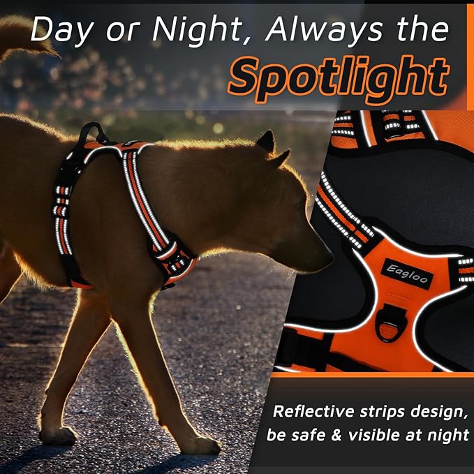 Eagloo Dog Harness Small Sized Dog, No Pull Service Vest with Reflective Strips and Control Handle, Adjustable and Comfortable for Easy Walking, No Choke Pet Harness with 2 Metal Rings, Orange, S GoExplorewithEagloo