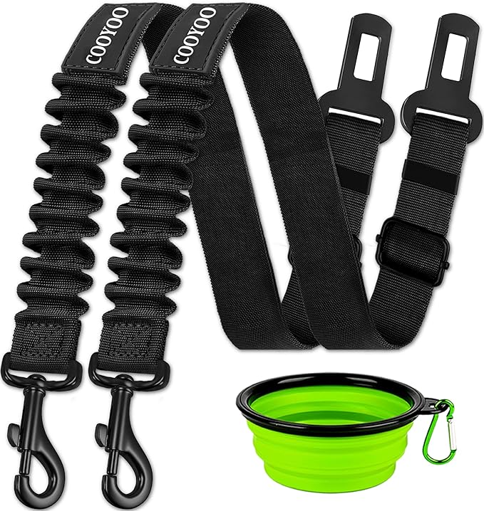 COOYOO Dog Seat Belt,3 Piece Set Retractable Dog Car Harness Adjustable Dog Seat Belt for Vehicle Nylon Pet Safety Seat Belts Heavy Duty & Elastic COOYOO
