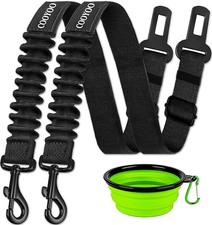 COOYOO Dog Seat Belt,3 Piece Set Retractable Dog Car Harness Adjustable Dog Seat Belt for Vehicle Nylon Pet Safety Seat Belts Heavy Duty & Elastic COOYOO