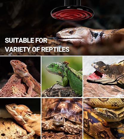 REPTI ZOO 100W Reptile Heat Lamp 2Pack Ceramic Heat Emitter Night Heat Lamp Bulbs Reptile Terrarium Heat lamp Tank Heat Bulb for Turtle Bearded Dragon Gecko Lizard Snake Chicken E26 REPTIZOO