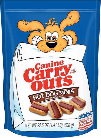 Canine Carry Outs Dog Treats, Hot Dog Minis, 22.5 Ounce (Pack of 4), Made with Real Beef - PAWPICO